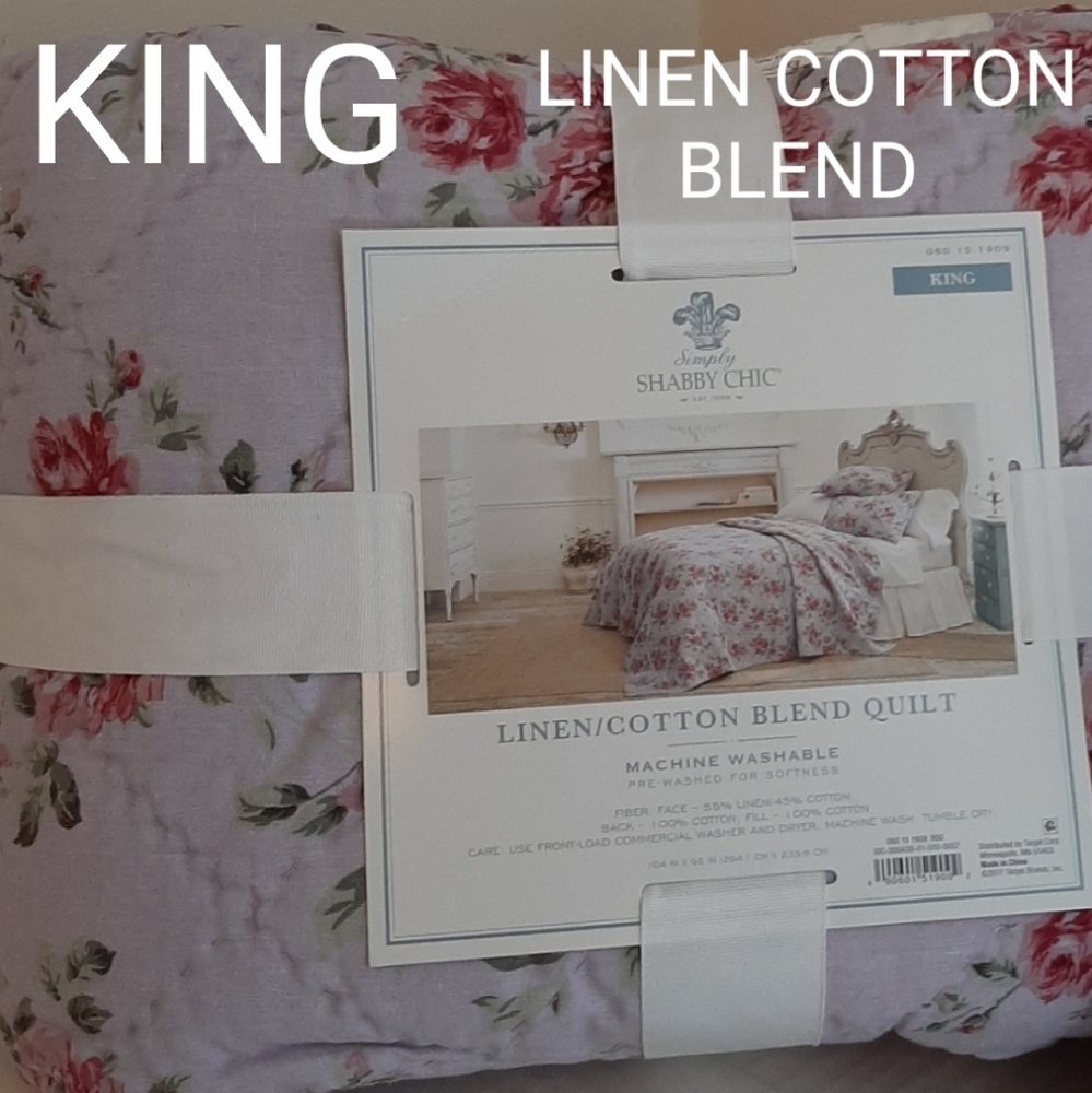 Shabby Chic KING linen cotton blanket purple berry rose